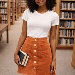 Button-Front Rust Orange Mini Skirt - NWT